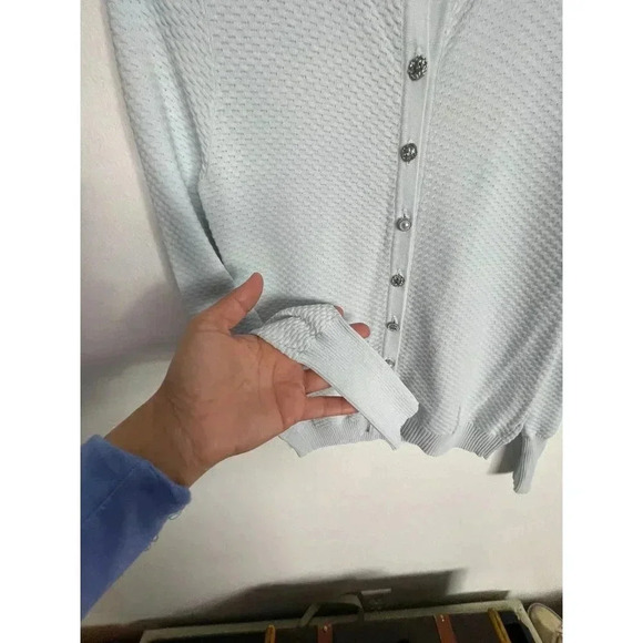 Zara Womens Pullover Button Up Long Sleeve Top Sweater Cardigan Light Blue Sz S - Picture 3 of 7
